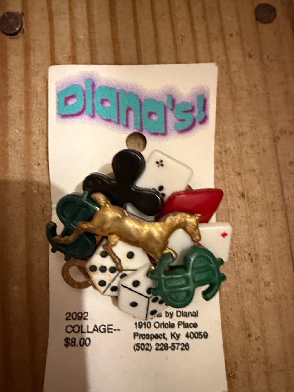 Diana's Casino Collage Brooch with Gold Horse